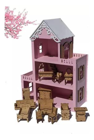 Casa Casinha P/barbie/polly/lol Grande 80cm + 25móveis Mdf em
