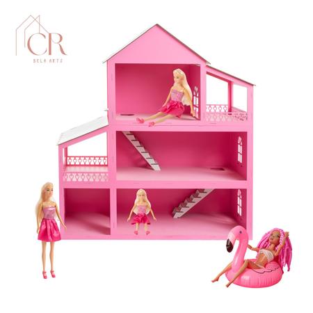 Imagem de Casa Casinha Infantil Rosa Pink Meninas Bonecas Madeira Com Móveis
