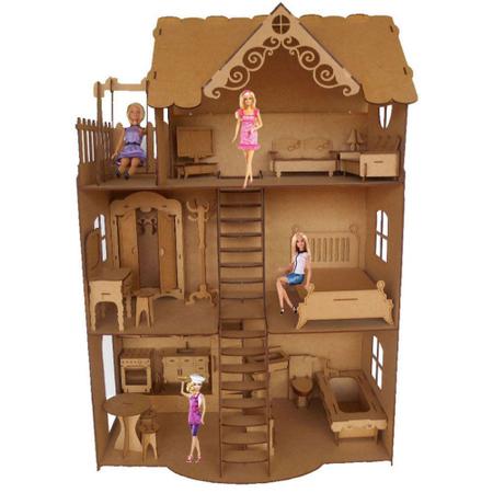 Imagem de Casa casinha para Boneca Barbie com 24 mini móveis em MDF cru  Csb1