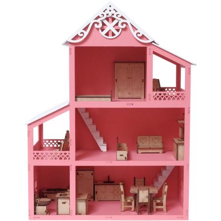 Casinha Boneca Barbie Polly Mdf Pintada Decoração Casa Rosa