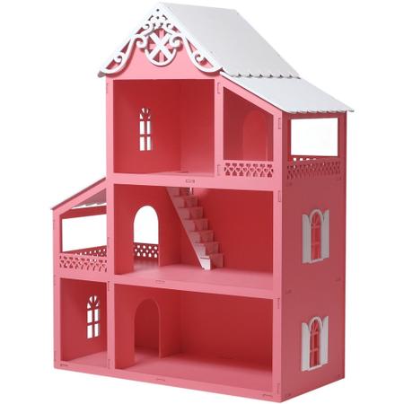 CASA CASINHA POLLY 45Cm em MDF PINTADA ROSA PINK + KIT 20 MINI