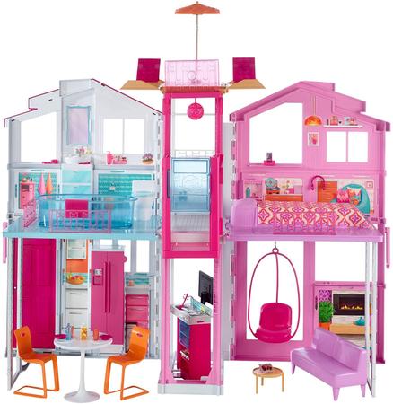 Imagem de Casa da Barbie de 3 andares com guarda-sol pop-up, multicolorida Exclusiva da Amazon