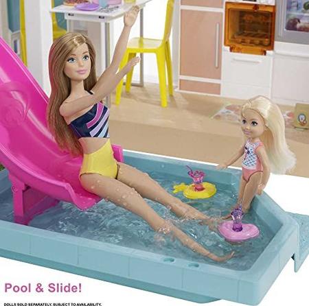 Barbie Casa de Bonecas com 75 Acessórios 3 Andares Piscina e