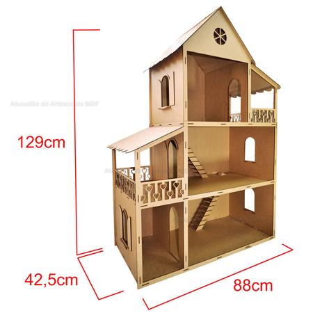 Casa Para Boneca Barbie Desmontada 129x88x42,5 Mdf Madeira