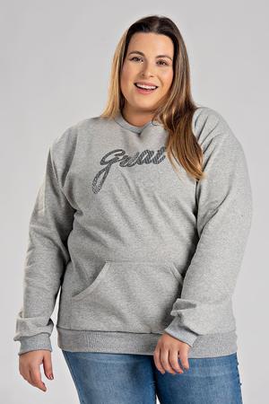 Imagem de Casaco Feminino Plus Size Moletom Peluciado Bolso Canguru Aplique Frente - Serena