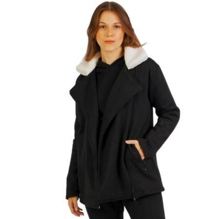 Casaco Feminino Riu Kiu Moletom Mariah Gola Pelúcia Removível Preto 10527 Imagem de Casaco Feminino Riu Kiu Moletom Mariah Gola Pelúcia Removível Preto 10527