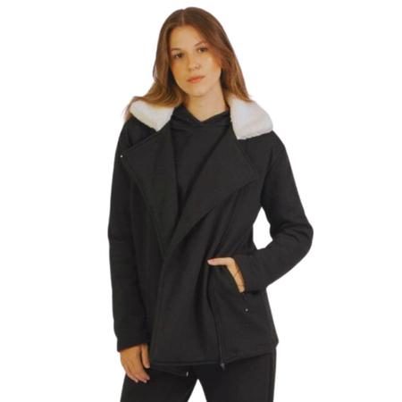 Casaco Feminino Riu Kiu Moletom Mariah Gola Pelúcia Removível Preto 10527 Imagem de Casaco Feminino Riu Kiu Moletom Mariah Gola Pelúcia Removível Preto 10527