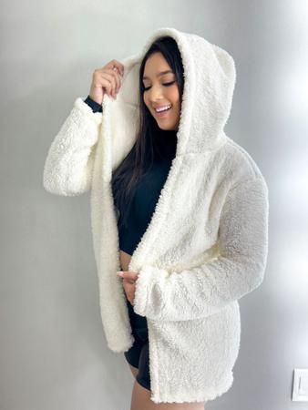 Imagem de Casaco Feminino Teddy Sobretudo Com Capuz Moda Inverno