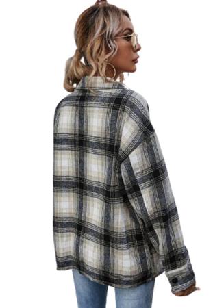 Pokiha-Jaqueta xadrez recortada para mulheres, casaco de manga