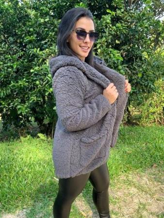 Casaco Teddy Feminino Com Touca e Bolso Super Quentinho Cris