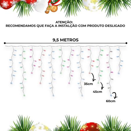 Imagem de Cascata Led 400 Leds Pisca 8 Funções Branco Frio Decoração natalina iluminação festa Ação de graças familia loja faixada Merry Christmas Apartamento