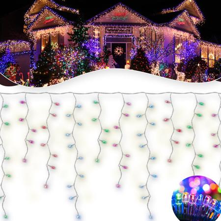 Imagem de Cascata Led 400 Leds Pisca 8 Funções Cores Decoração natalina iluminação festa Ação de graças familia loja faixada Merry Christmas Apartamento