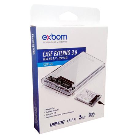 Imagem de Case Externo USB 3.0 para HD 2.5" SSD SATA Exbom CGHD-35 Transparente