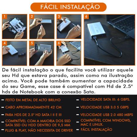 Imagem de Case Gaveta USB 3.0 HD Externo 2.5 SATA 3 6Gbps Notebook Console PC Computador Haiz HZ-392
