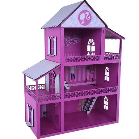Casinha De Boneca Barbie Mdf Pintada Adesivada + 43 Móveis cru - A