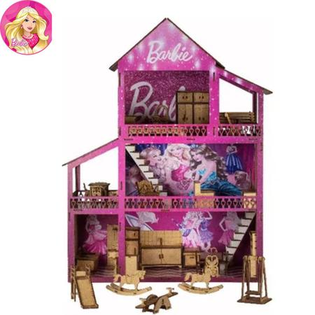 Casa casinha para Boneca Barbie com 24 mini móveis em MDF cru Csb1 -  Companhia Do M.D.F - Casinha de Boneca - Magazine Luiza