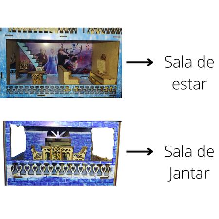 Imagem de Casinha De Boneca Frozen Azul Mdf Com 41 Mini Móveis Montada