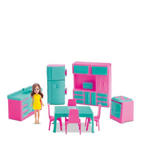 Jogo de cozinha conjunto móveis para barbie casa boneca verde