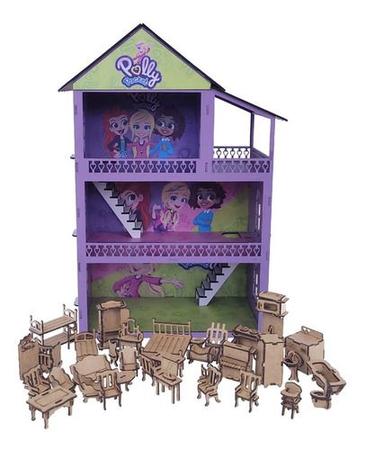 Casinha De Boneca Polly 53cm Mdf Adesivada + 38 Móveis - DL Laser - Casinha  de Boneca - Magazine Luiza