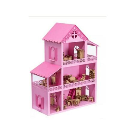 Casinha De Boneca Grande + 30 Mini Moveis + Parquinho Oferta