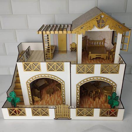 Casinha de Bonecas Infantil em Madeira MDF Casa de Brinquedo 2 Andares com  22 Móveis Sulartes Rosa : : Brinquedos e Jogos