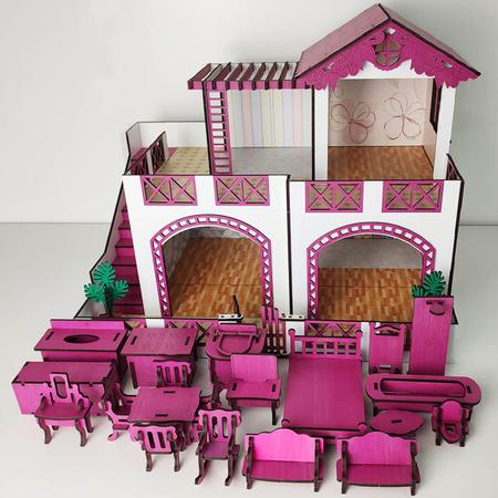 Casinha Boneca Barbie Madeira Mdf Infantil Casa Brinquedos Educativos  Móveis Realistas Brincar Adesivada Desenho 3 Andares Decoração Simples  Promoção