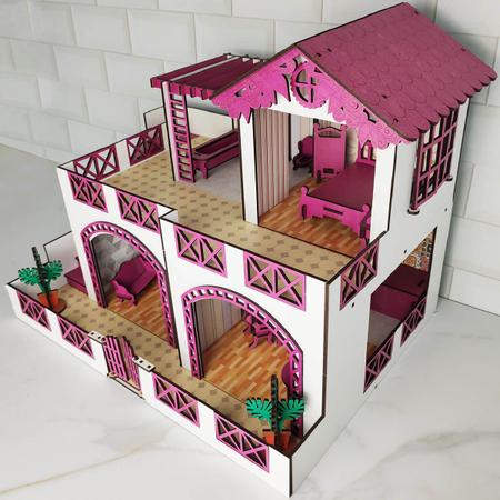 Casinha de Bonecas Infantil em Madeira MDF Casa de Brinquedo 2 Andares com  22 Móveis Sulartes Rosa : : Brinquedos e Jogos