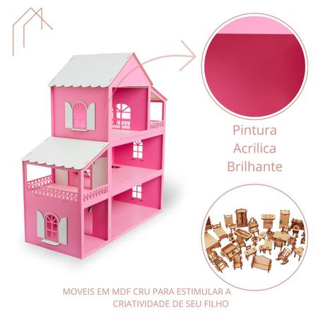 Imagem de Casinha De Brinquedo Bonecas Infantil 80cm + Móveis