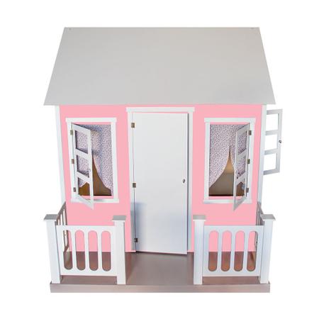 Imagem de Casinha de Brinquedo com Cercado e Cortinas Rosa/Branco - Criança Feliz