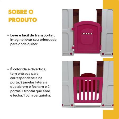 Imagem de Casinha De Brinquedo Infantil Com 2 Portas E 2 Janelas Playground Castelinho Para Ambientes Internos e Externos Leve Fácil Transportar