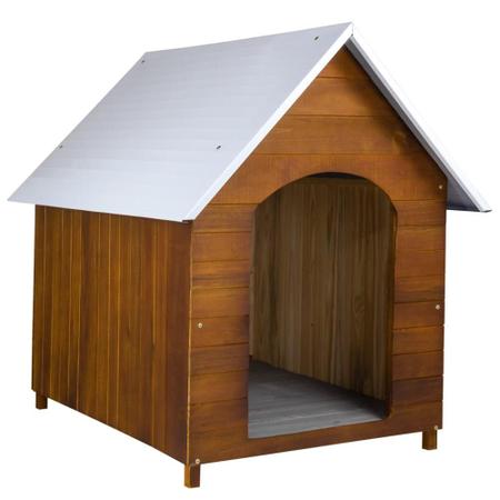 Imagem de Casinha de Cachorro Telhado Galvanizado em Madeira Maciça N 3 - Cerejeira