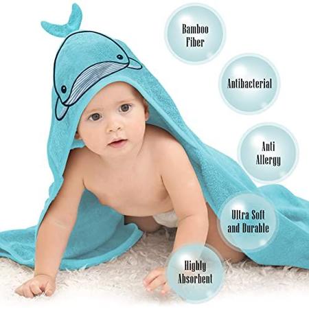 Imagem de Castelo Fofo 2 Pacote Bambu Hooded Baby Towel 8 Toalhas de Banho - Toalha de Banho Macia para Banheira para Babie, Newborn, Infant - Ultra Absorbent, Natural Baby Stuff Towel for Boy and Girl (Zebra and Whale)