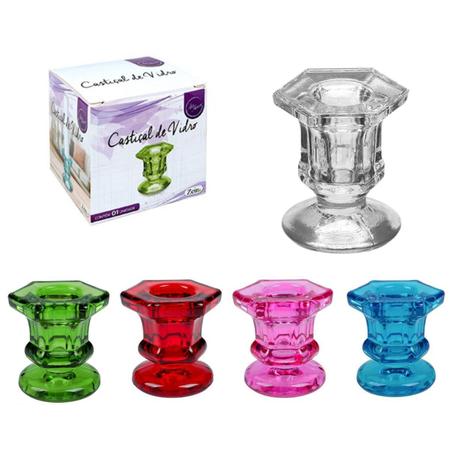 Castiçal de Vidro Sextavado (3 Und) - YA Decor Imagem de Castiçal de Vidro Sextavado (3 Und)