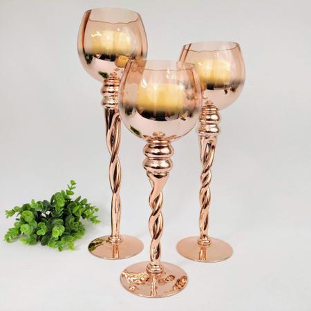 Imagem de Castiçal Rose Gold Cobre 45/40/35Cm Vidro Candelabro 3 Peças