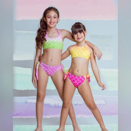 Kit Conjunto Biquíni Infantil Menina Princesa Sereia Praia