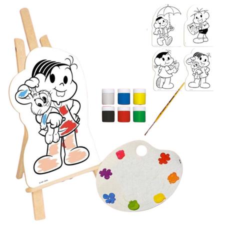 Cavalete KIT de Pintura Turma da Monica Infantil Guache e Pincel Brinquedo  Desenho Educativo Colorir Presente