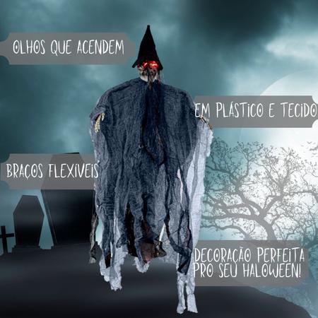 Imagem de Caveira Fantasma com Luz e Som Enfeite de Pendurar pra Festa de Halloween