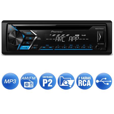 Imagem de CD Player Automotivo Pioneer DEH-S1080UB 1 Din USB AUX RCA AM FM MP3 Android Mixtrax Com Controle