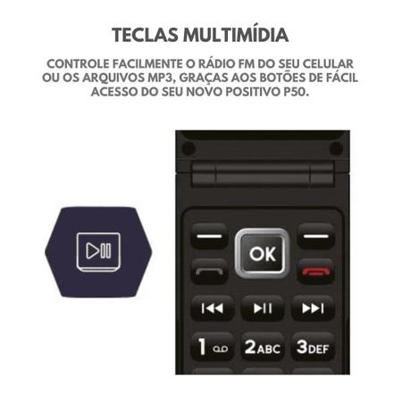 Imagem de Celular Abre E Fecha Positivo Bluetooth P50 Preto Idoso