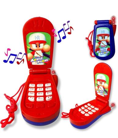 Imagem de Celular Brinquedo Infantil Musical para Crianças Toca Musica Som e Fala Luz Telefone Meninos/Meninas Desenho Animado