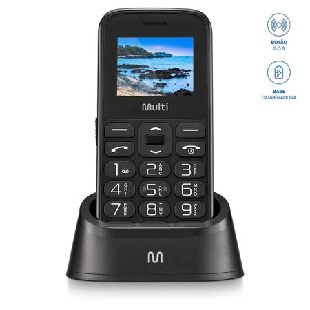 Imagem de Celular com Base P/Idosos Dual Chip Botão SOS Rádio FM MP3 Câmera