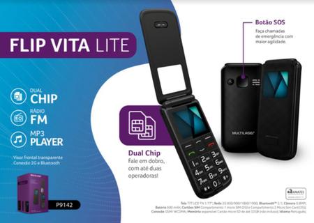 Celular Flip Vita Lite Barato Facil Botão Socorro Sos P9142 - Multilaser Imagem de Celular Flip Vita Lite Barato Facil Botão Socorro Sos P9142
