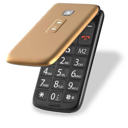 Imagem de Celular Flip Vita Multilaser Dual Chip Dourado com Rádio FM e MP3 Player - P9043