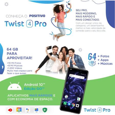 Imagem de Celular Positivo Twist 4G Pró  S518 Dual Chip 64 GB C/ Capinha e Película