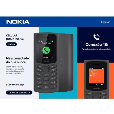 Imagem de Celular Telefone Idosos Nokia 105 Com Sinal 4G Rádio FM Mp3 Jogos Lanterna