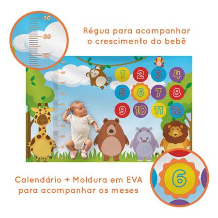 Imagem de Cenario Mesversario Com Moldura Desenvolvimento Do Bebe Lençol Plano Safari Unissex Presente Natal Cha Fralda Revelação
