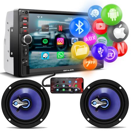 Imagem de Central Multimídia 2 Din 7" Bluetooth Espelhamento Android Iphone Shutt Miami + Alto Falante 6" 120W