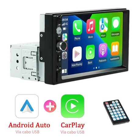 Imagem de Central Multimídia Com CarPlay e Android Auto por USB, MP5 1Din, Tela de 7 Pols, Bluetooth, USB e Compatível com Câmera