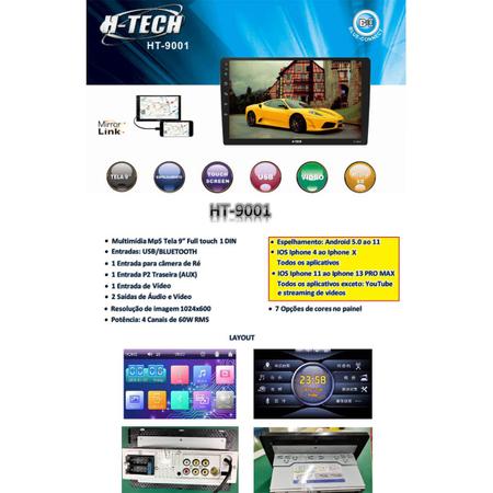 Central Multimídia H-Tech 9'' Pol. HT-9001 Usb Espelhamento Bluetooth -  Central Multimídia para Carro - Magazine Luiza