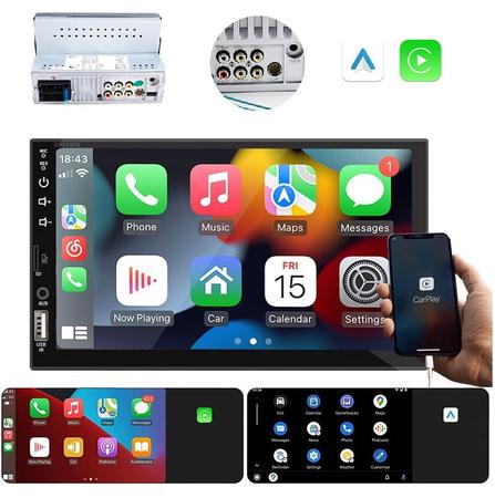 Imagem de Central Multimídia MP5 1Din Com tela de 7, Bluetooth, CarPlay e Android Auto, USB o Compatível com Câmera de Ré